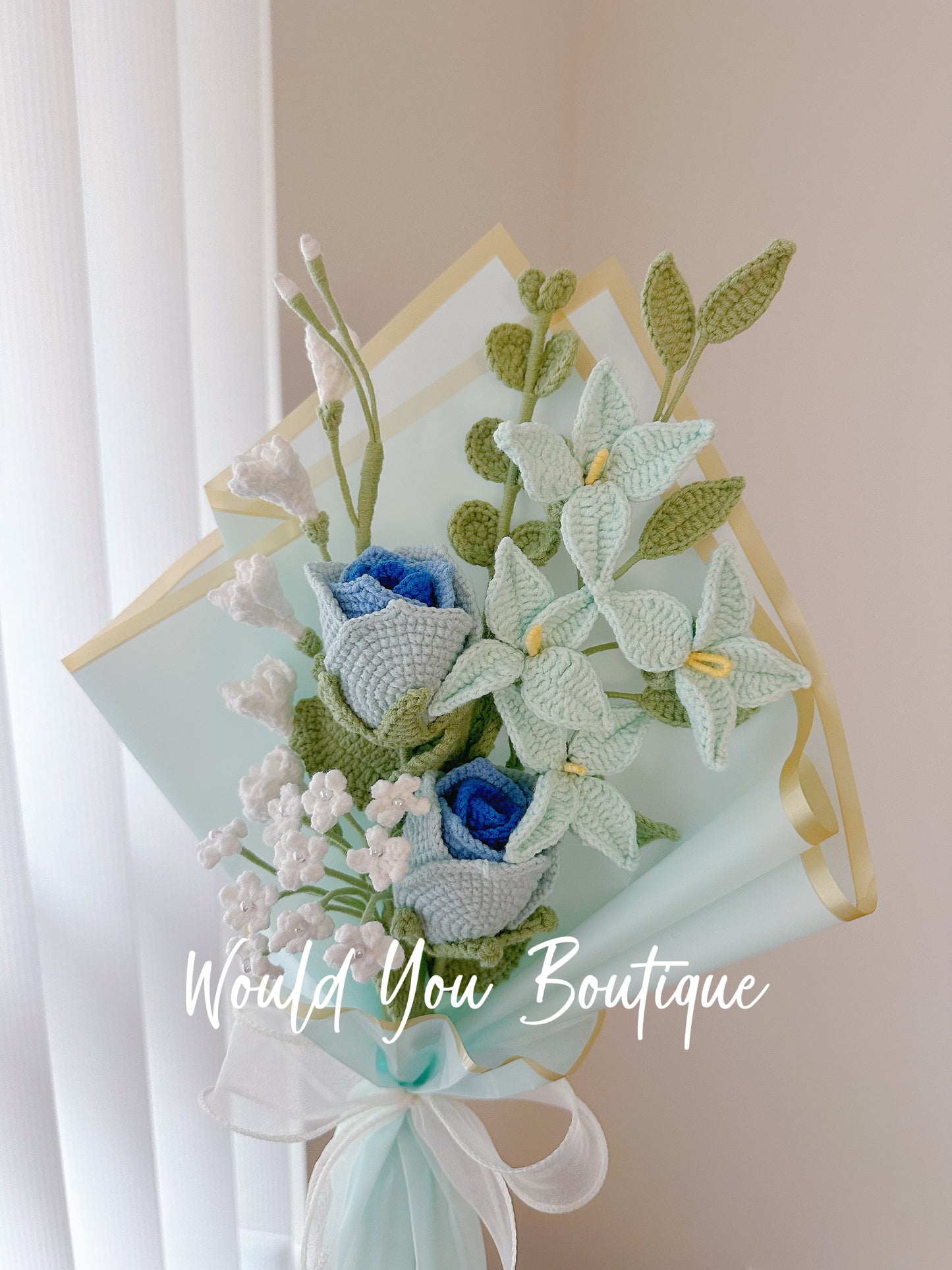Blue Rosy Forsythia Bouquet
