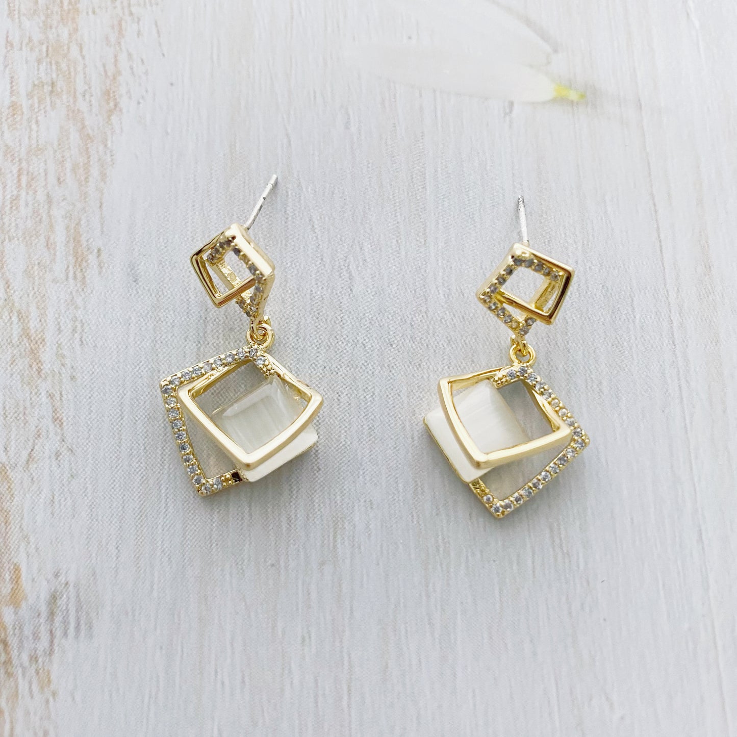 Geometric Rhombus Opal Earrings