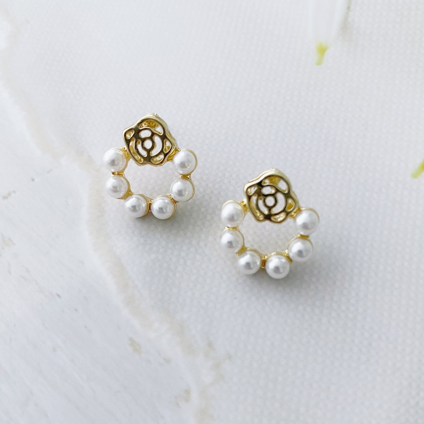 Rose Flower Pearl Earrings