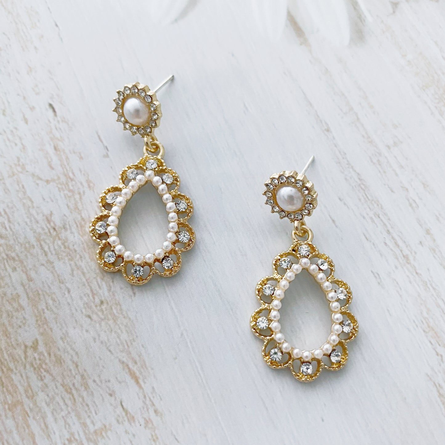 French Vintage Rhinestone Pearl Earrings