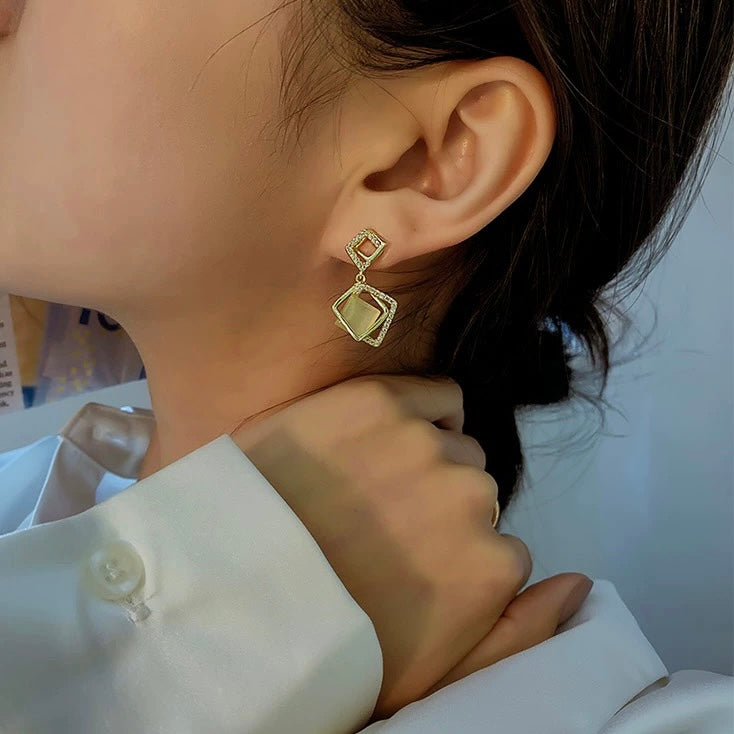 Geometric Rhombus Opal Earrings