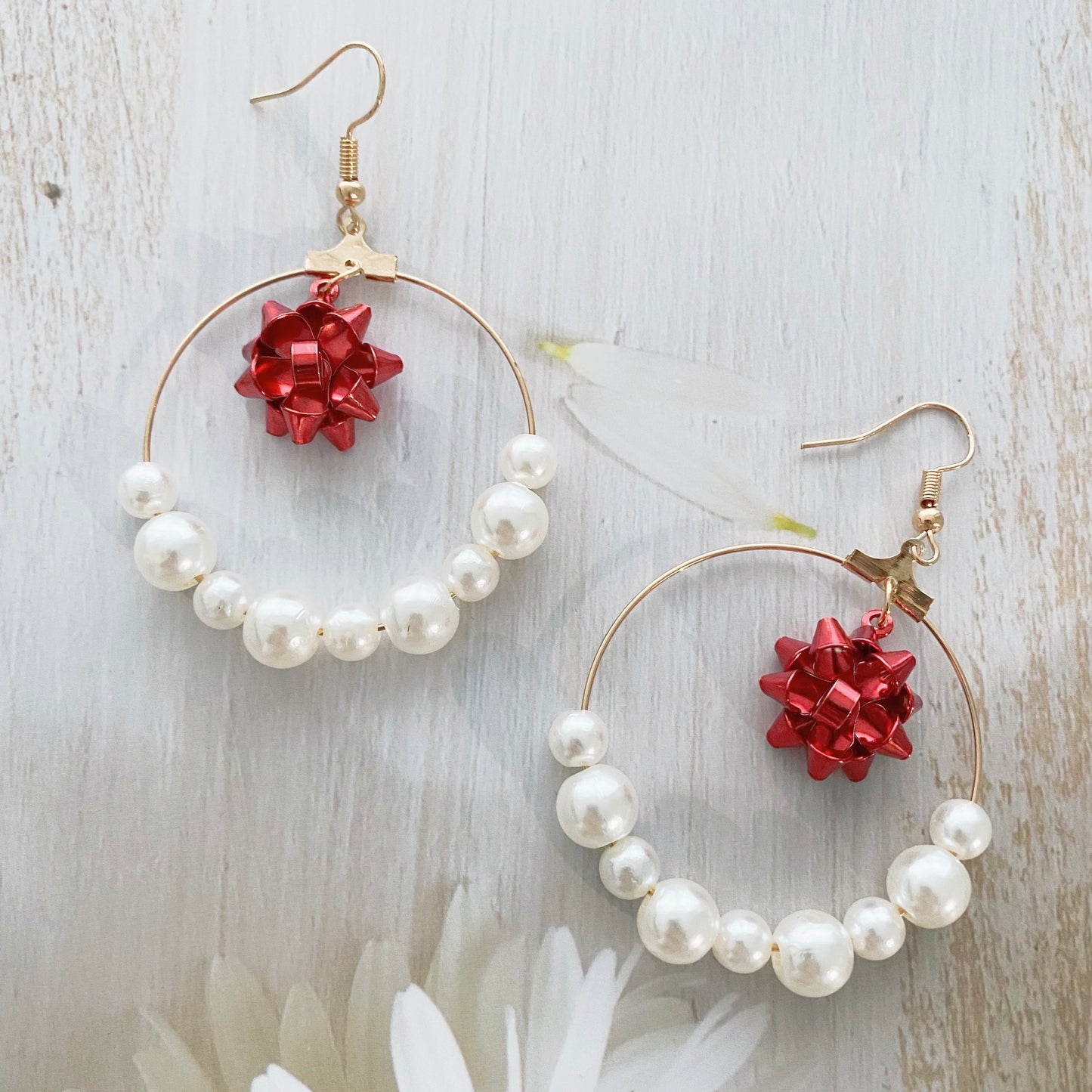 Christmas Wreath Freshwater Pearls Earrings