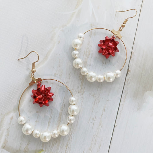 Christmas Wreath Freshwater Pearls Earrings