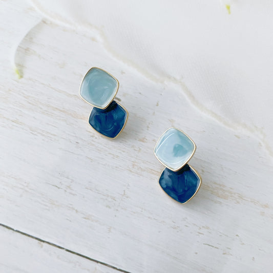 Double Rhombus Dainty Earrings (Blue)