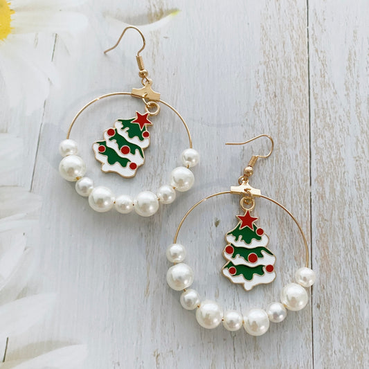 Christmas Tree Freshwater Pearls Earrings