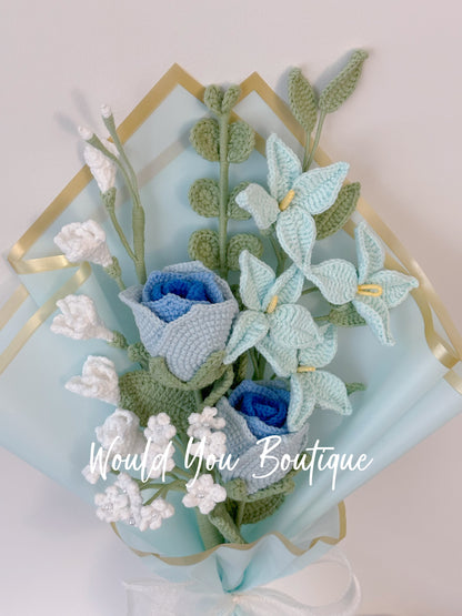 Blue Rosy Forsythia Bouquet
