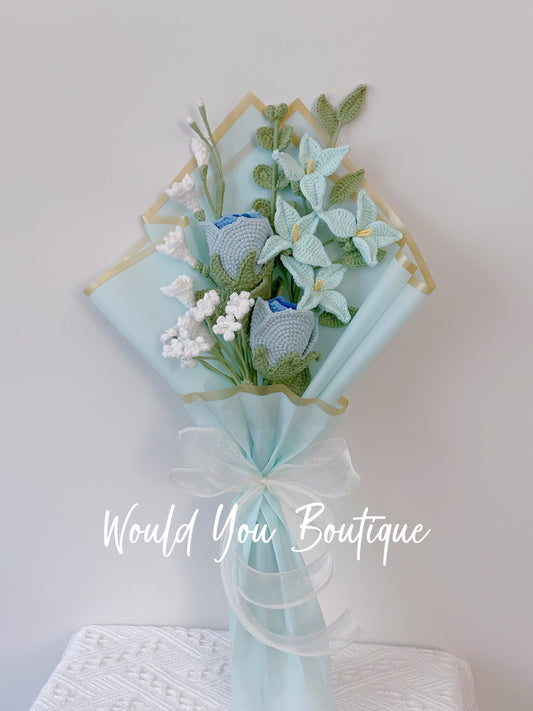 Blue Rosy Forsythia Bouquet