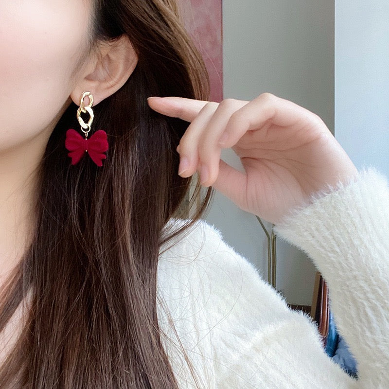 Red Velvet Bowknot Drop Earrings