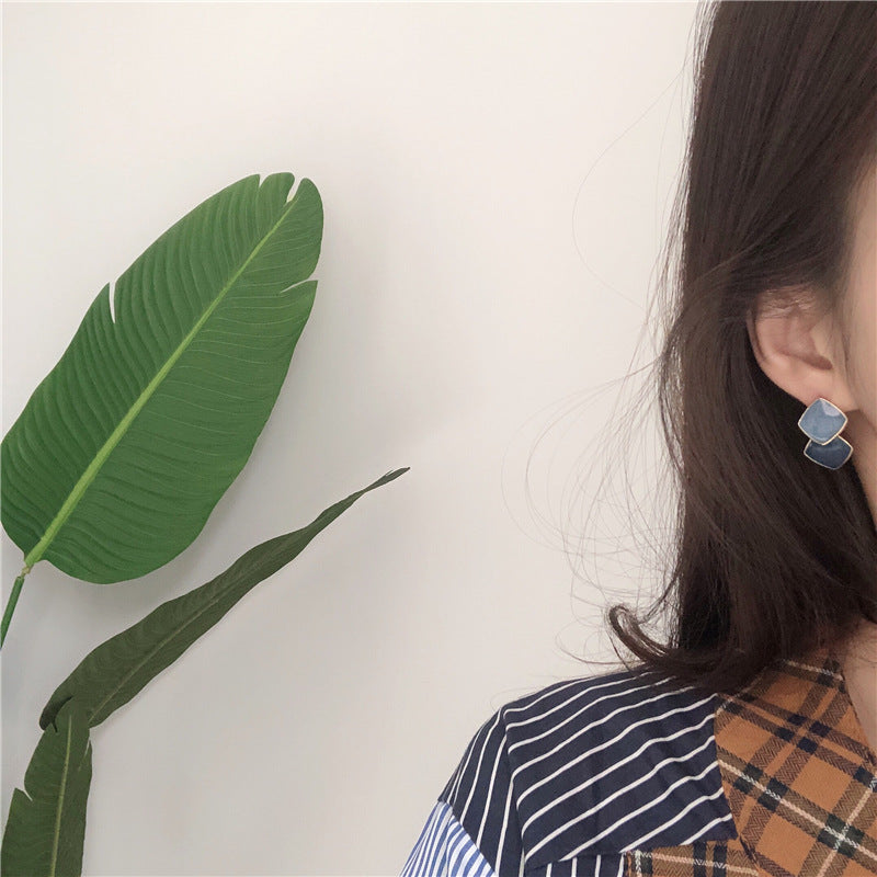 Double Rhombus Dainty Earrings (Blue)